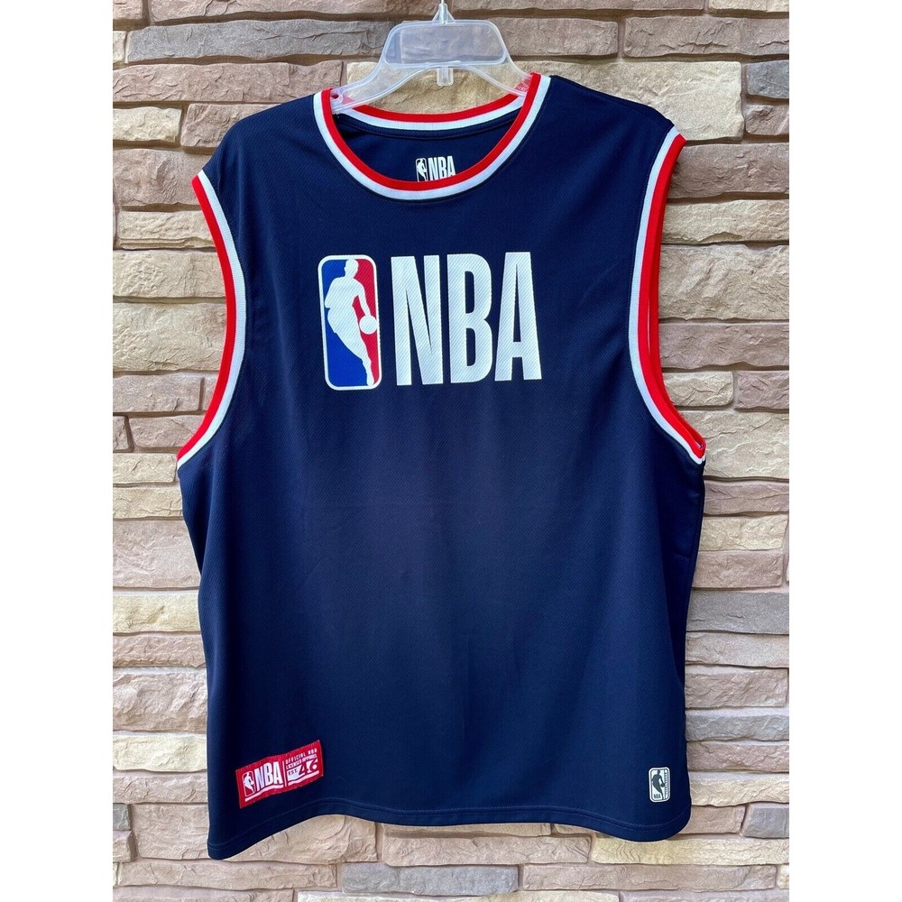 NBA Mens XL Official Logo Sleeveless Jersey Red White Blue Tank Top Baller